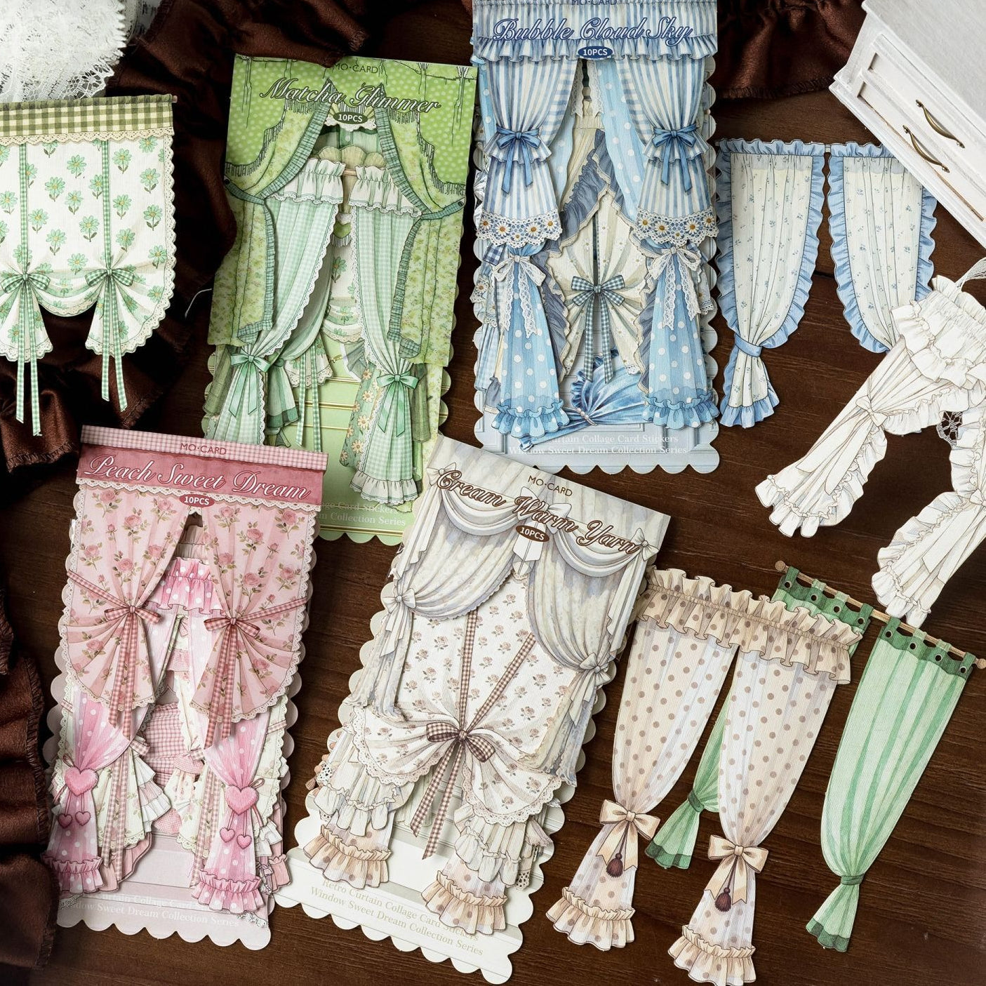 Vintage Curtain Cutout Stickers on White Kraft Paper