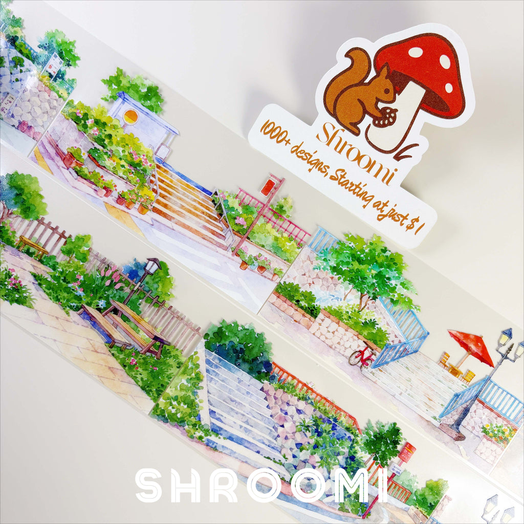 Sunny Path PET Tape Sunny Path PET Tape – Hand-Drawn Watercolor Street Scene for Journaling & Crafts