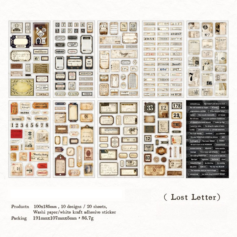 Lost Letter vintage label sticker book with tickets, numbers, handwriting, and retro text pieces - image 7