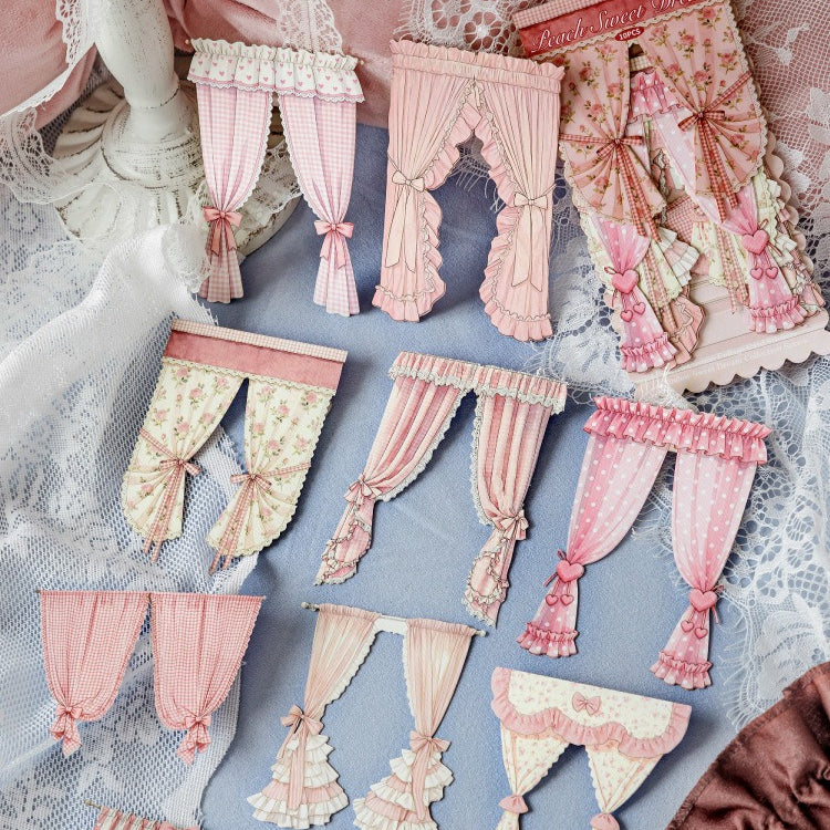 Vintage Curtain Cutout Stickers on White Kraft Paper