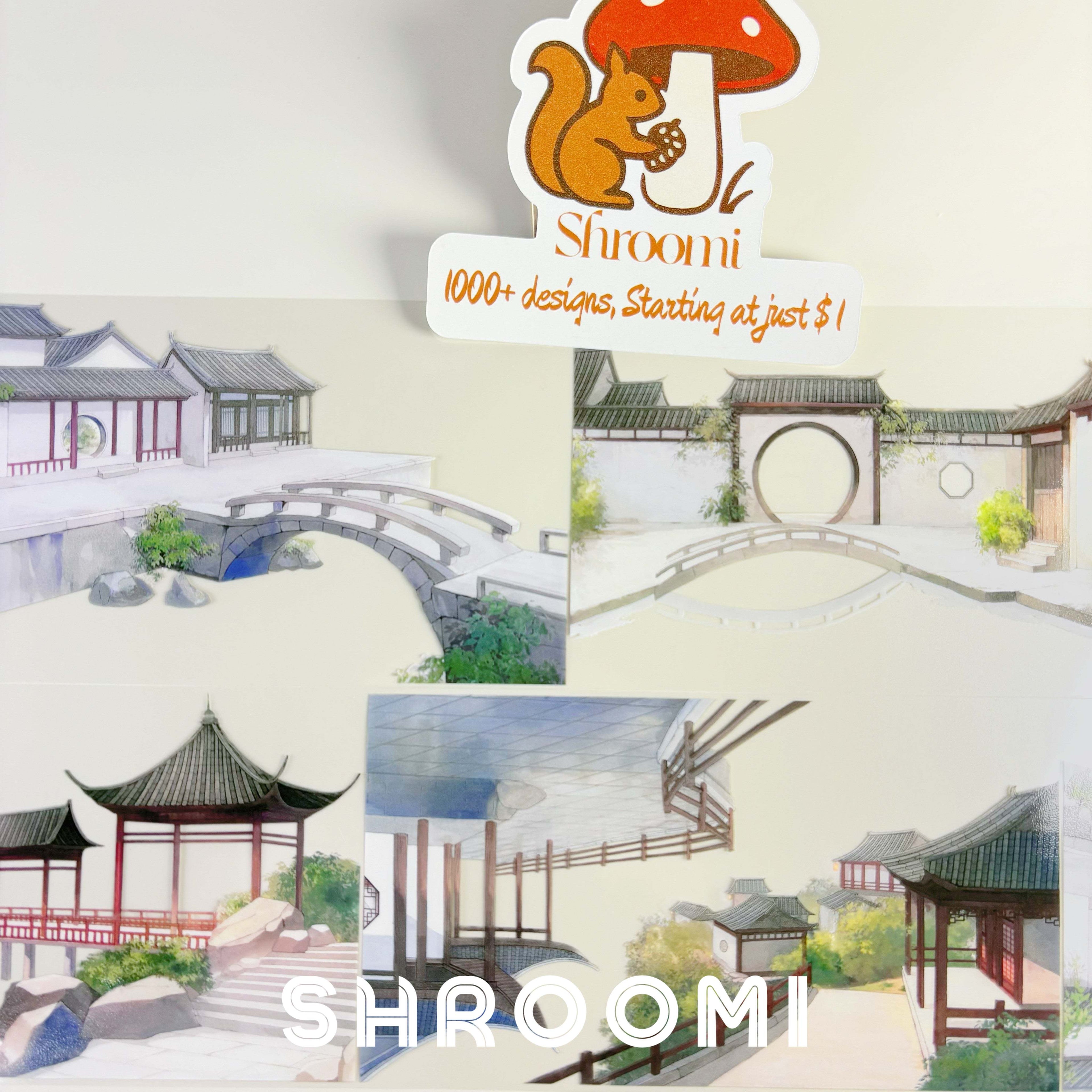 Classic Oriental Garden PET Tape Traditional Oriental Garden PET Tape | Ancient Architecture Washi Tape | Zen Courtyard Decorative Tape