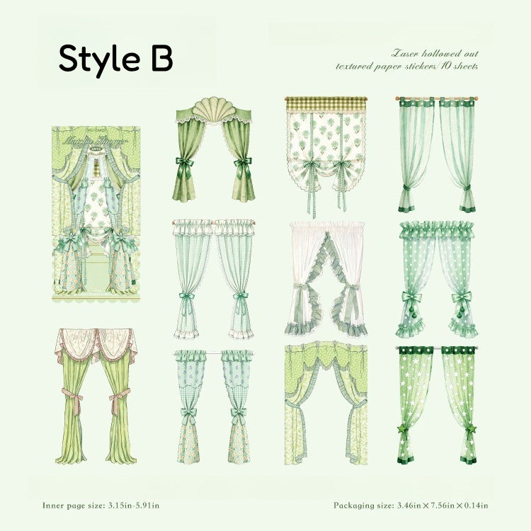 Vintage Curtain Cutout Stickers on White Kraft Paper