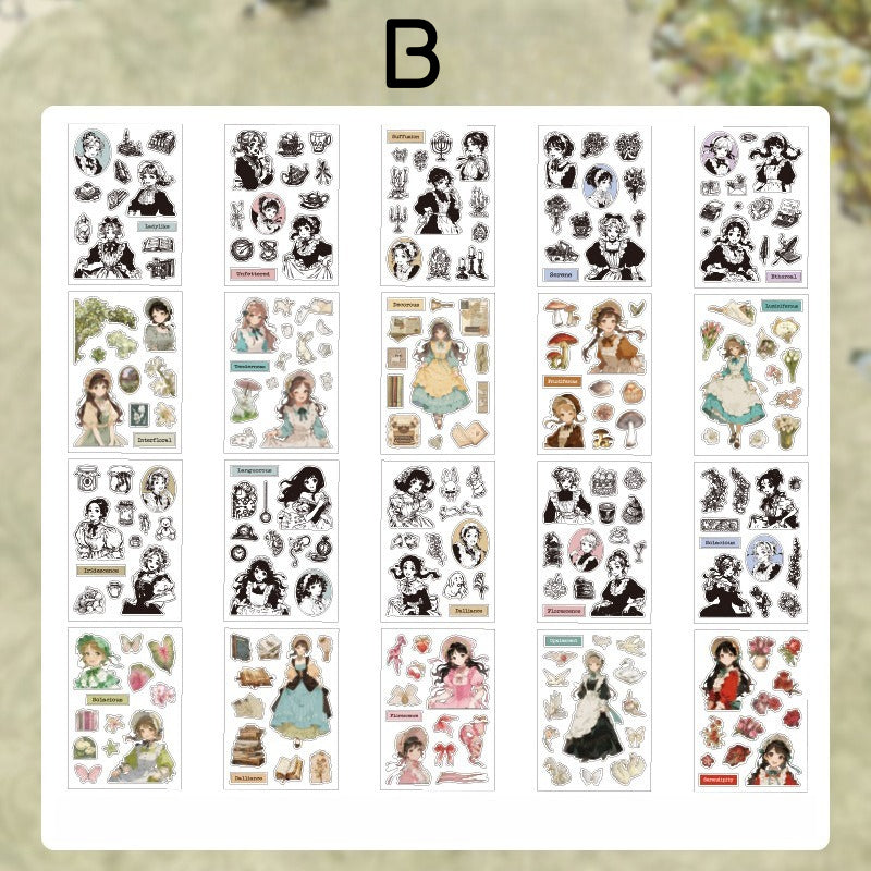 Vintage Girl Portrait PET sticker book with illustrated characters, flowers, cameos, and ribbon accents - image 8
