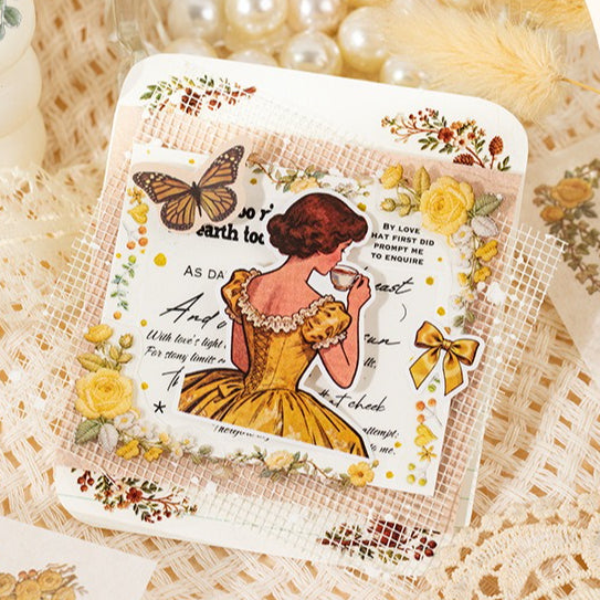 Floral embroidery frame sticker book with botanical borders, wreaths, rabbits, butterflies, ribbons, and photo frame designs
