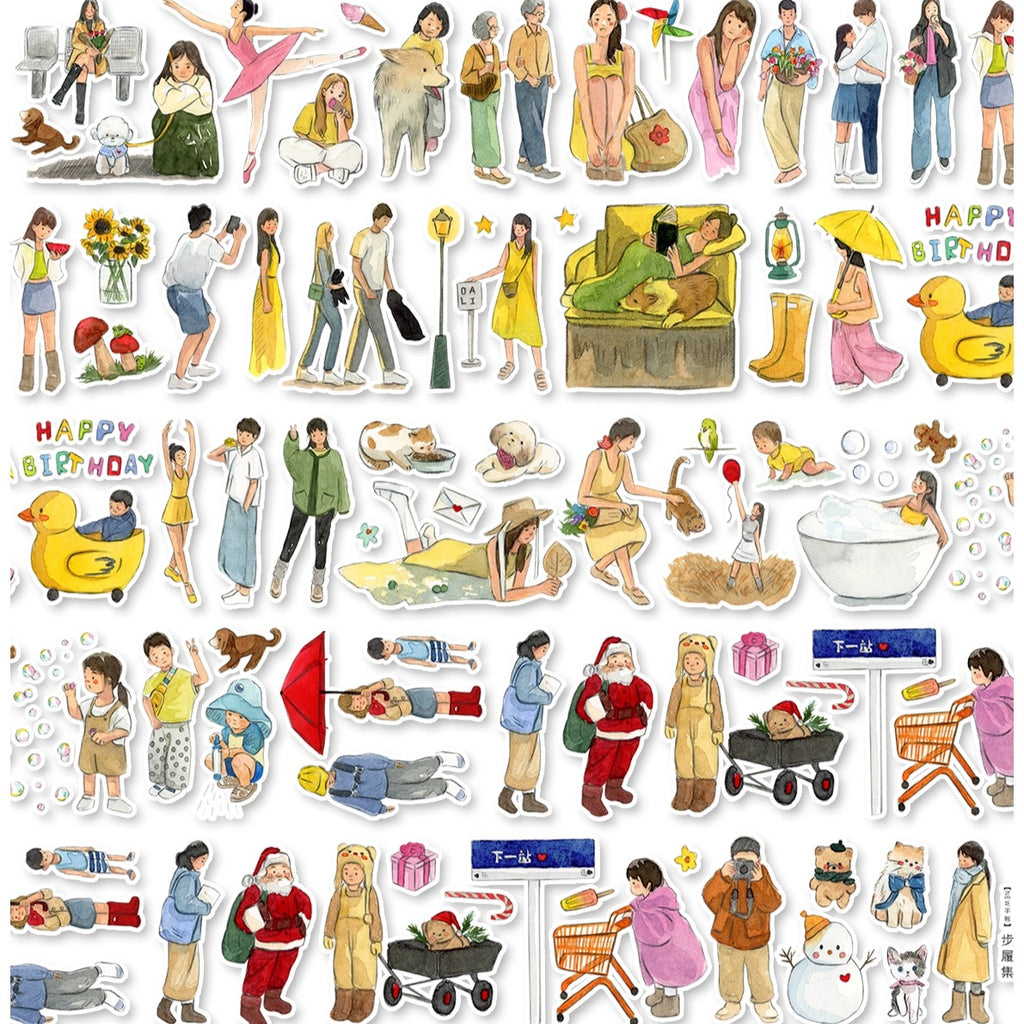 Life's Paces die-cut PET tape with lifestyle character stickers for scrapbooking at Shroomi