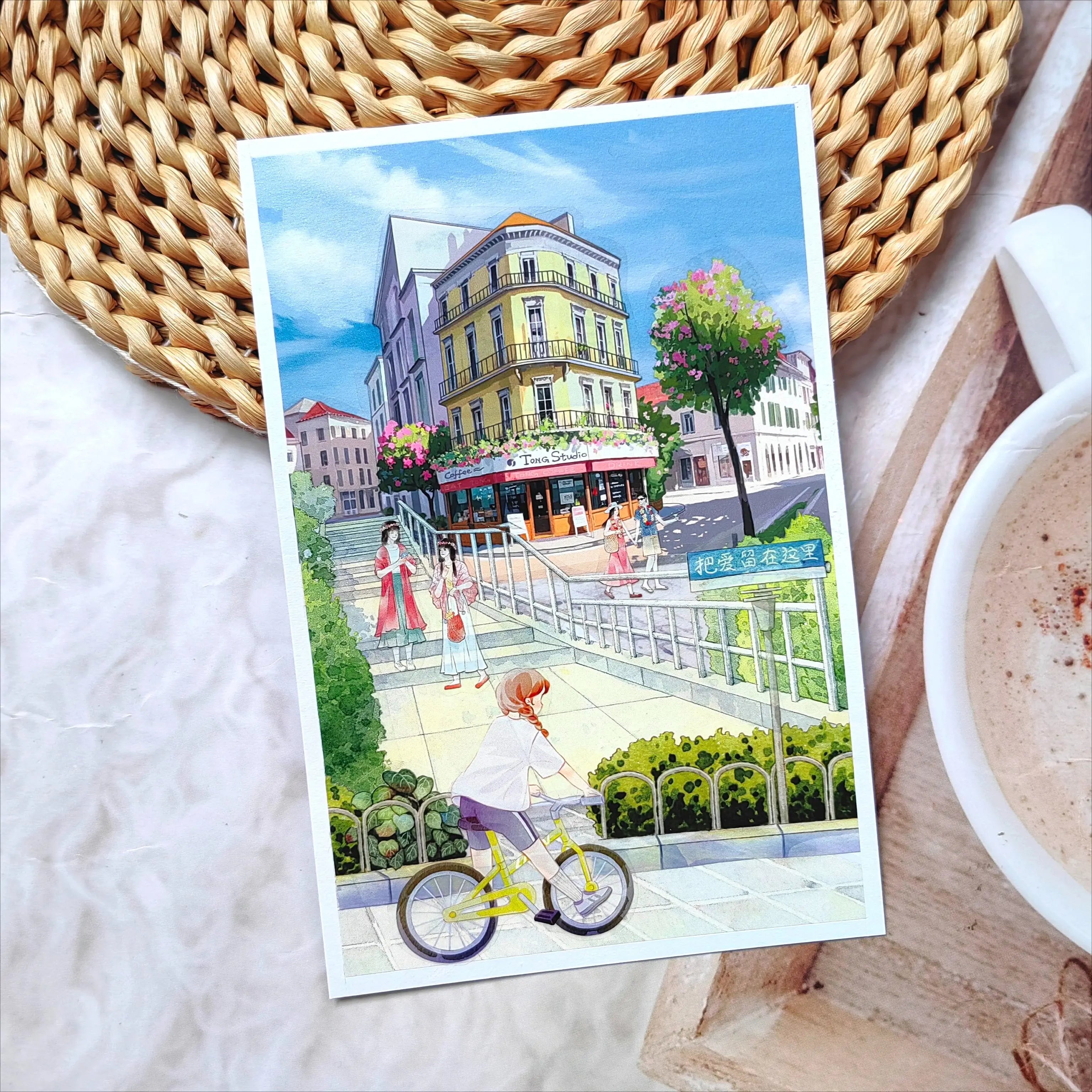 Corners of the City - Buildings, Roadside Shops, Pavement Corners of the City PET Tape | Japanese Anime Style Scenery