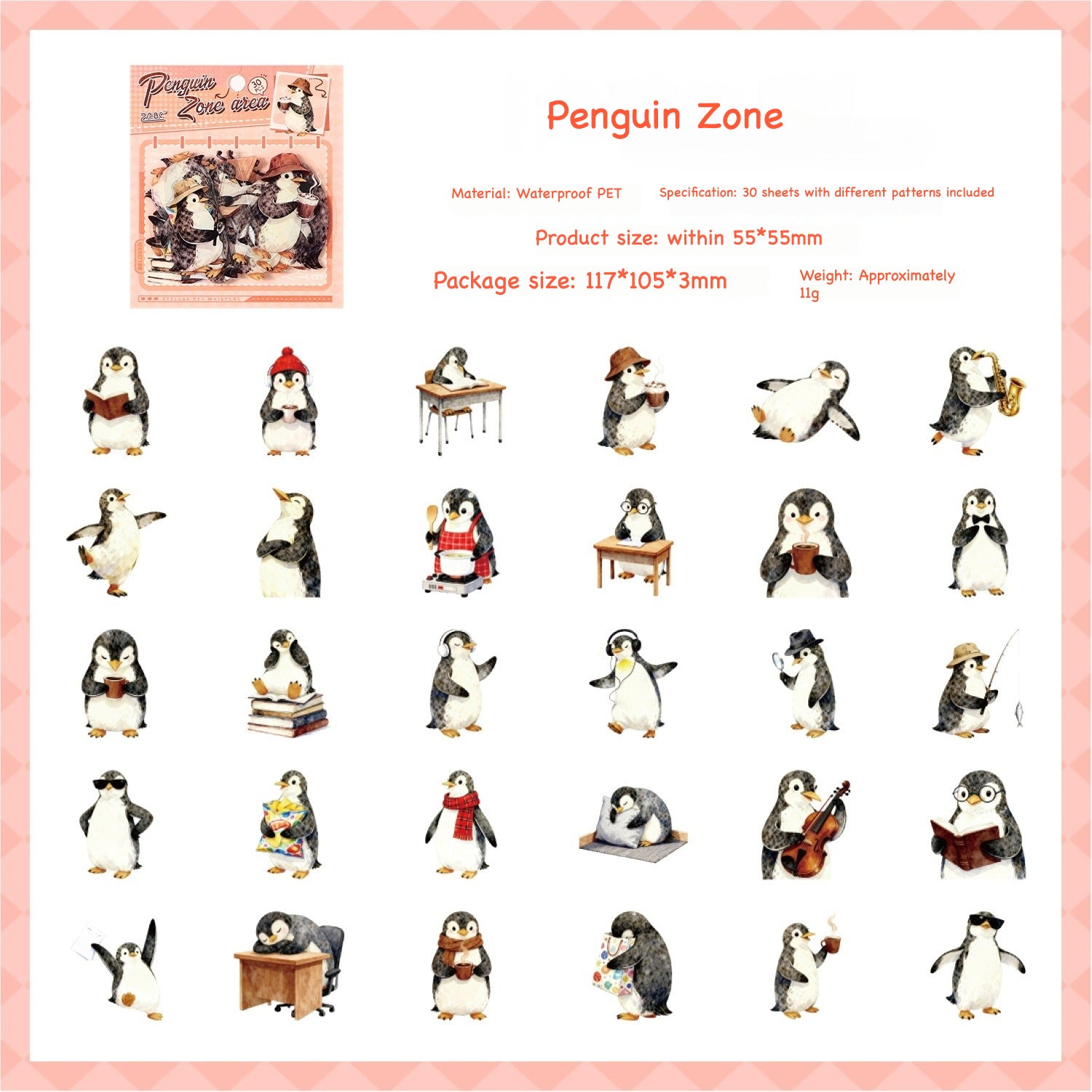 Cute animal sticker pack – kawaii illustrations of ragdoll cat, panda, penguin, bunny and bear
