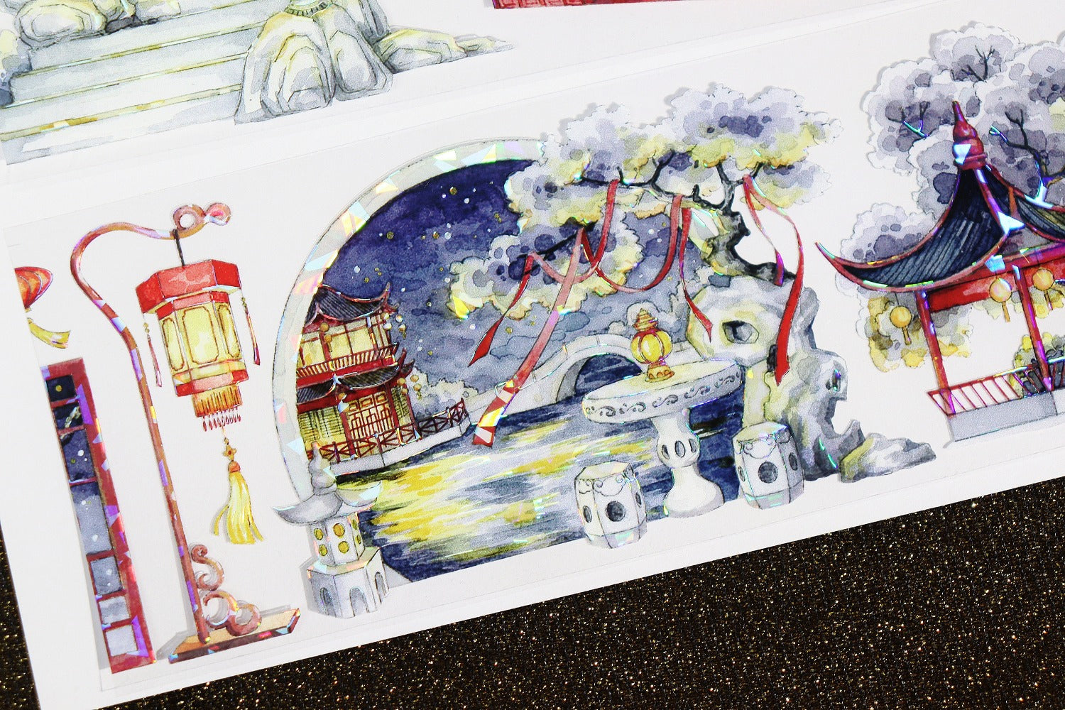 Moonlit Night Lanterns Washi Tape - Pearlescent Shimmer PET Decorative Tape