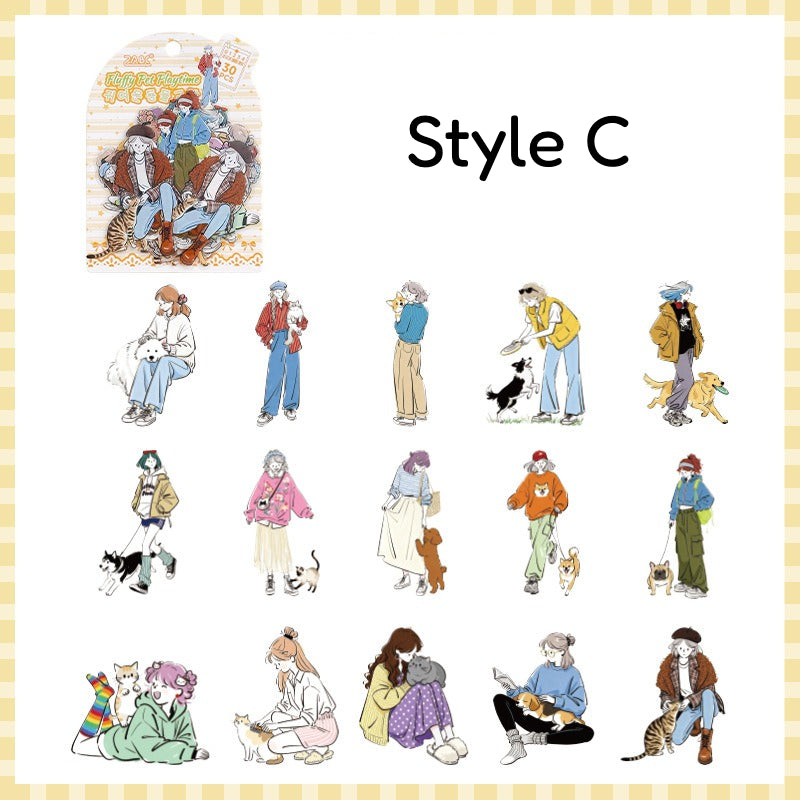 Style C soft girl fashion sticker sheet with colorful outfits, accessories, and standing characters