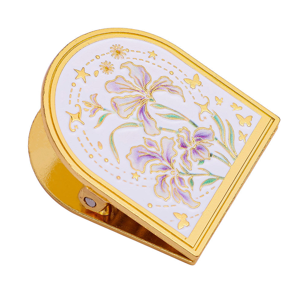 Embossed floral metal journal clip in gold-tone finish