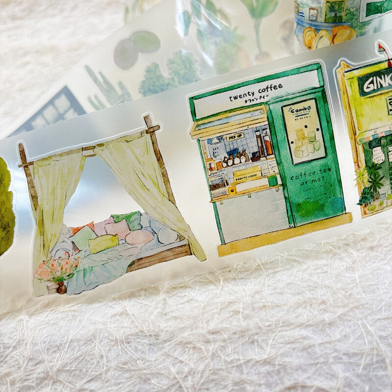 Greenery Home PET Tape with plants and interior decor illustrations