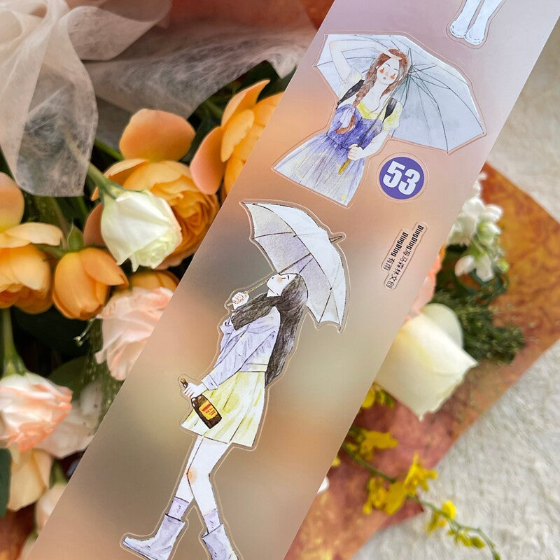 Rainy Day Girls PET Tape with illustrated girls and umbrellas