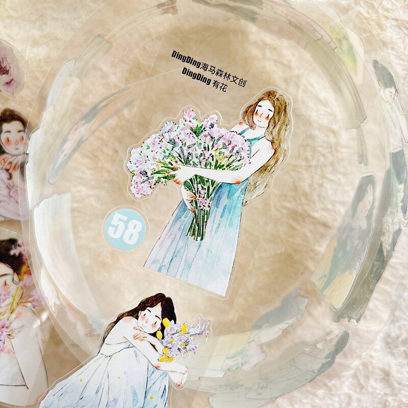 Floral Girls PET Tape with illustrated girls and flowers