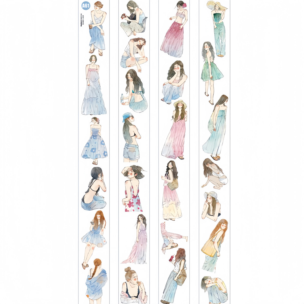 Illustrated girls in flowing summer dresses on a notebook