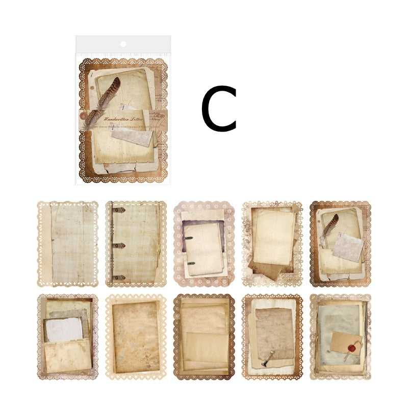 Vintage lace-edge scrapbooking paper design featuring antique lace borders and aged book-page texture