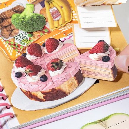 Fragments scrapbook kit with no-cut food pieces, daily notes, photo layouts, memory book cards, and handmade paper scenes