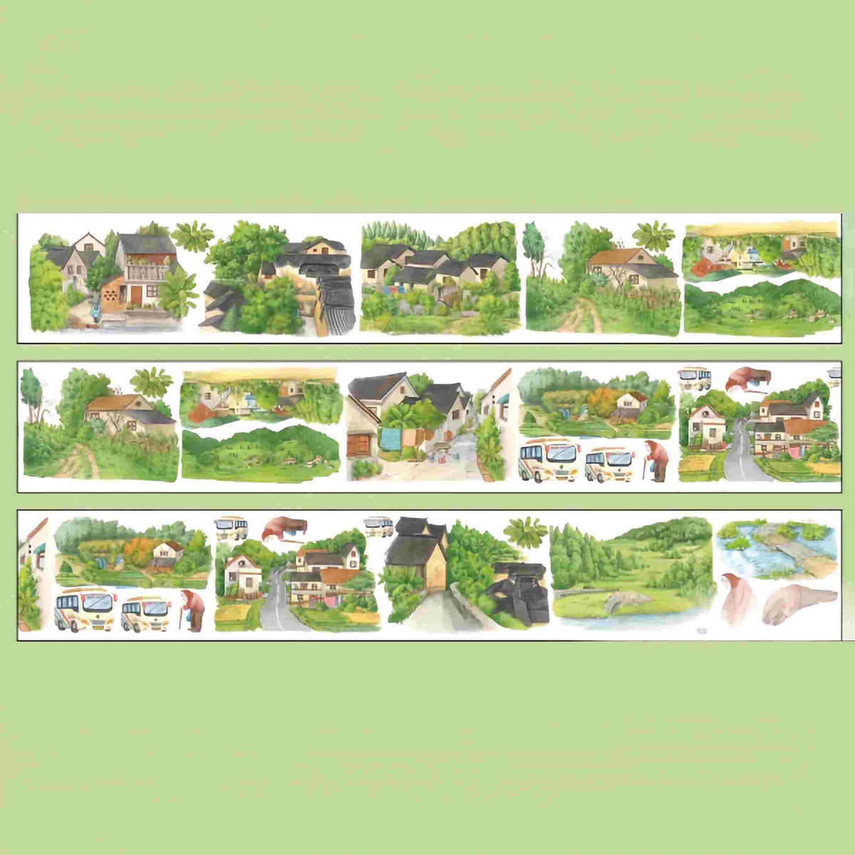Grandma's Countryside Home PET Tape – countryside village design with farmhouses and greenery