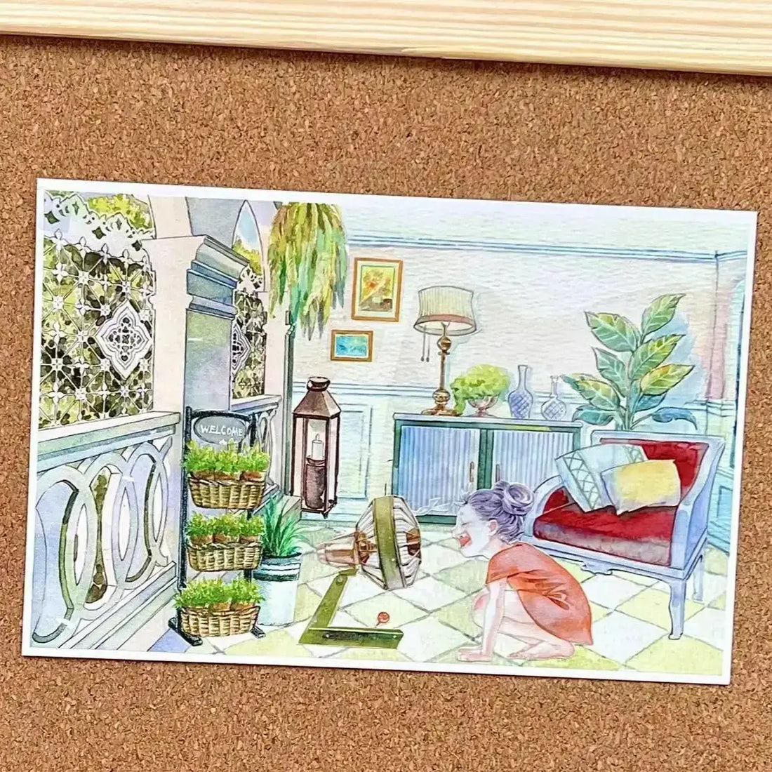 Wall Works tape strips displayed on a surface — ornate window panels, curtained arched windows, and interior wall scene variations