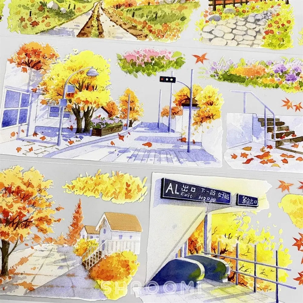 Autumn Street Scene PET Tape Autumn Street Scene PET Tape | Fall Scenery for Journaling