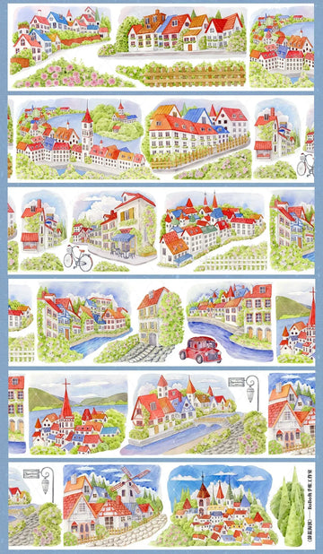 Fairytale Town PET tape roll design with colorful villages and waterways