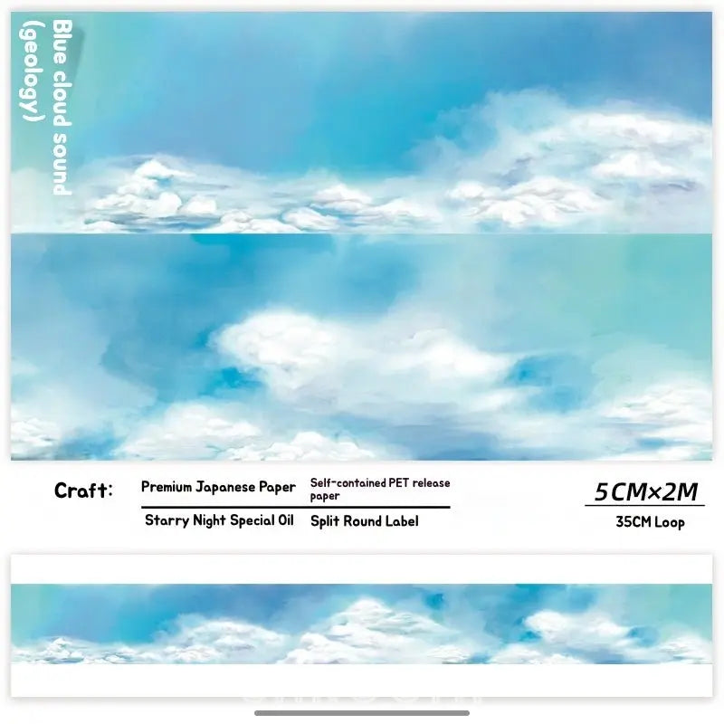 Blue Cloudscape Washi Tape – Sky Scenery for Journaling & Scrapbooking - Shroomi