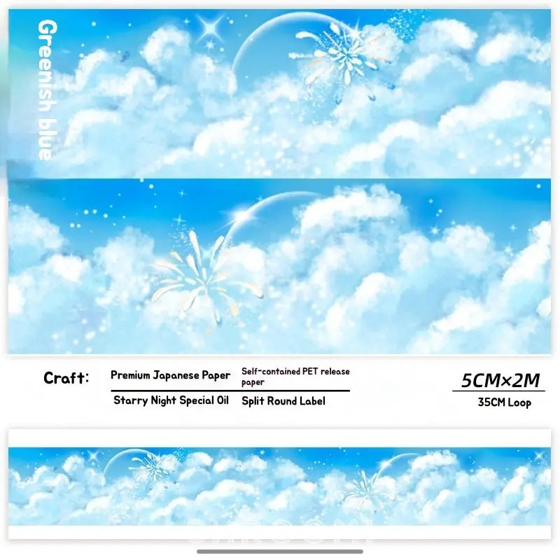 Blue Cloudscape Washi Tape – Sky Scenery for Journaling & Scrapbooking - Shroomi