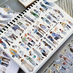 Sticker sheet featuring whimsical illustrations of people, dogs, and cats in a painterly style | Shroomi