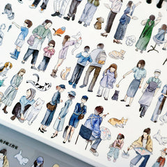 Watercolor illustrations of people and pets in a collage style, with watercolor washes | Shroomi