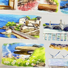 Island Scenery Coastal Village View PET Tape | Seaside Scenery for Journaling
