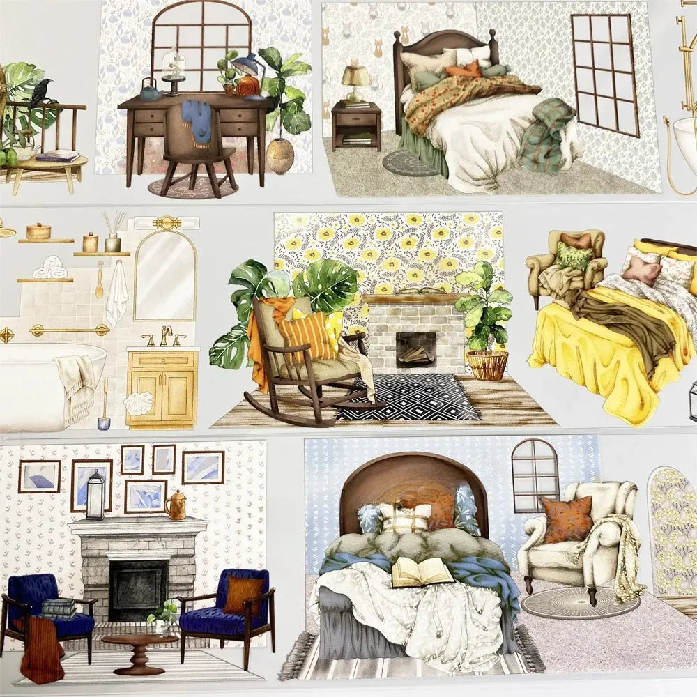 Cozy Interior Scenes 1 PET Tape Cozy Interior Scenes PET Tape | Home Decor Stickers for Crafts