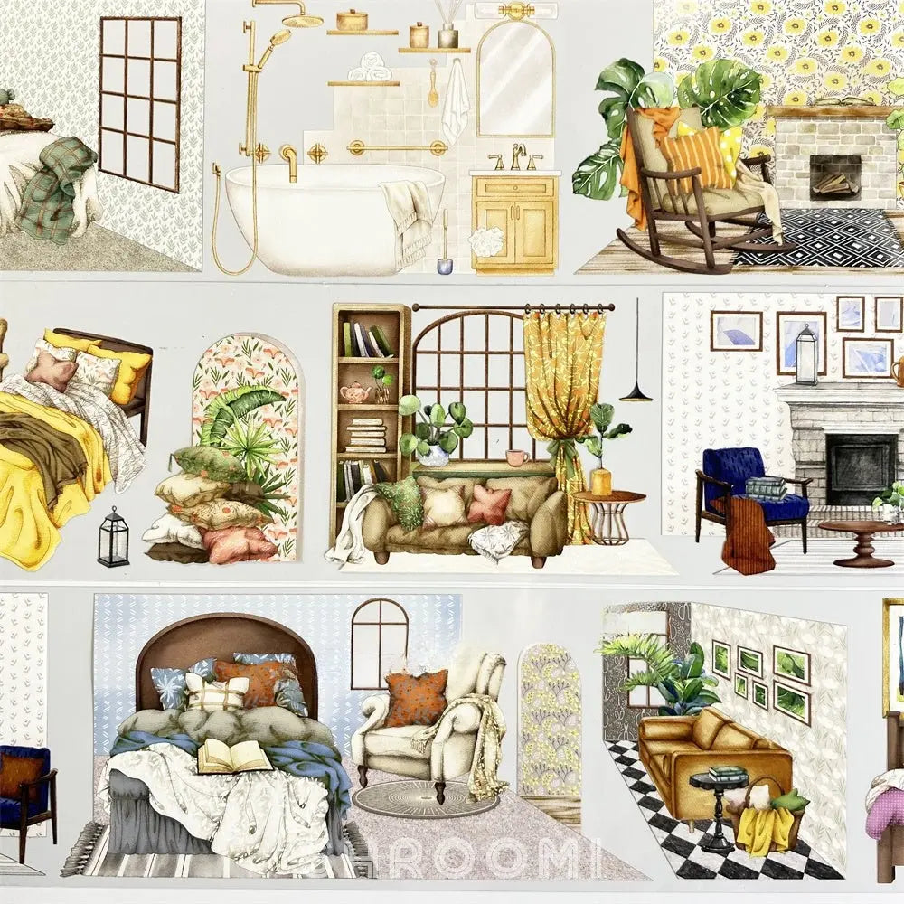 Cozy Interior Scenes 1 PET Tape Cozy Interior Scenes PET Tape | Home Decor Stickers for Crafts