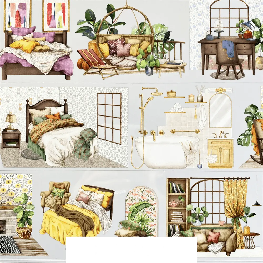 Cozy Interior Scenes 1 PET Tape Cozy Interior Scenes PET Tape | Home Decor Stickers for Crafts