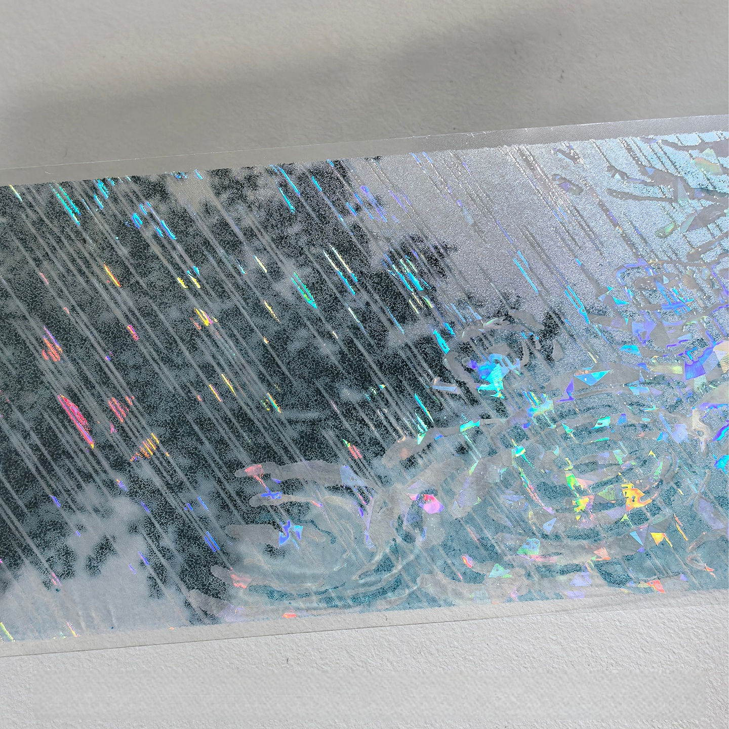 Holographic diagonal stripe tape with textured, iridescent, and watery effects | Shroomi