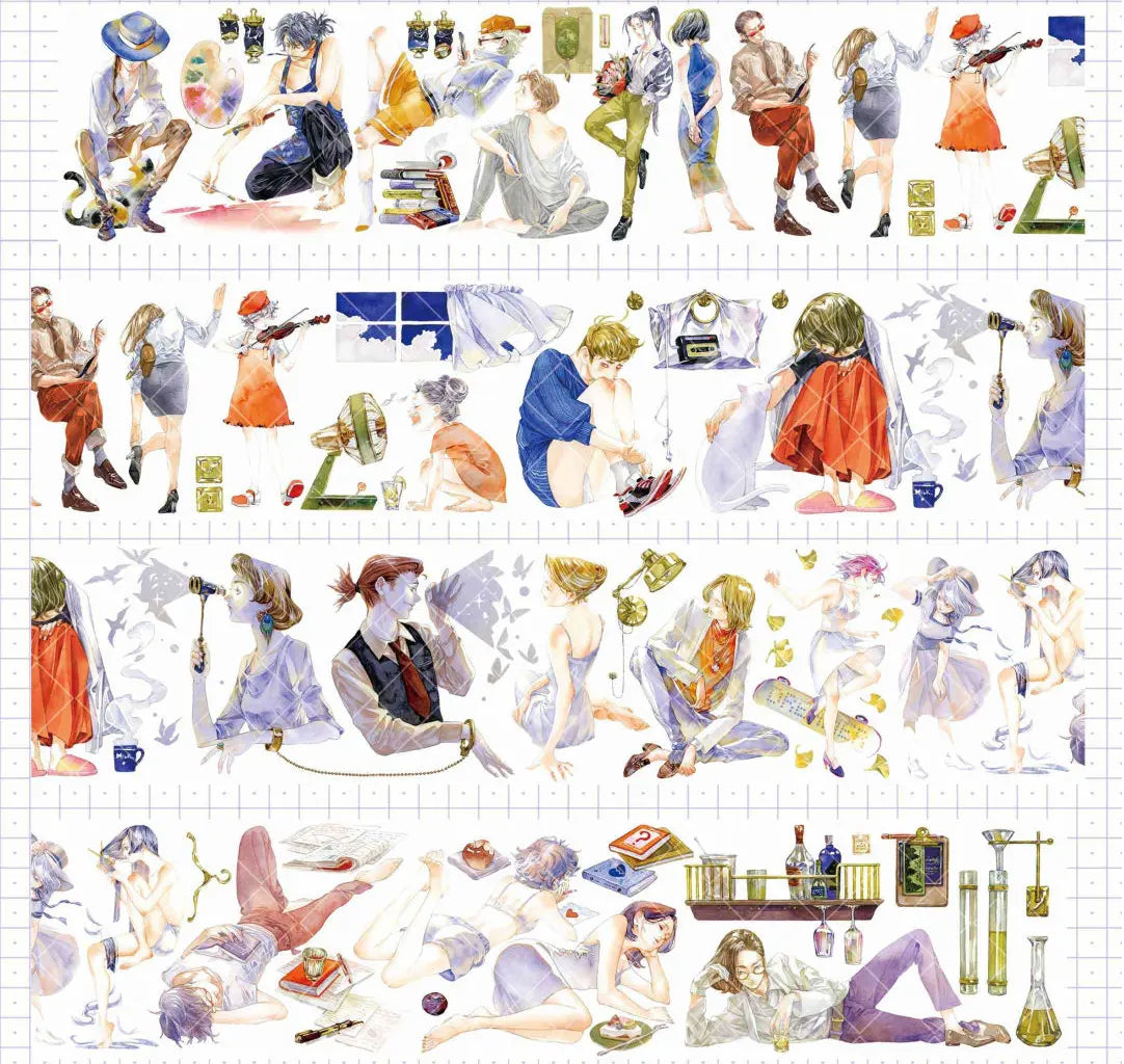 Ephemeral dreams pet tape with artistic scenes of people painting, playing music, reading - Shroomi