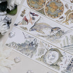 Fog sea voyage hand-painted PET tape set with whale, ancient ruins, maps - Shroomi