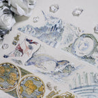 Hand-painted fog sea voyage PET tape with whale, ancient ruins, maps - Shroomi