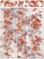 PET tape with white ink showing elegant branches with deep crimson red maple leaves.