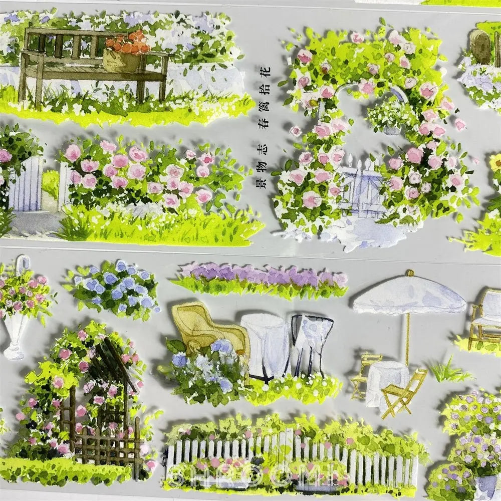 Garden Courtyard PET Tape Garden Courtyard PET Tape | Floral Arch & Fence Scenery Sticker