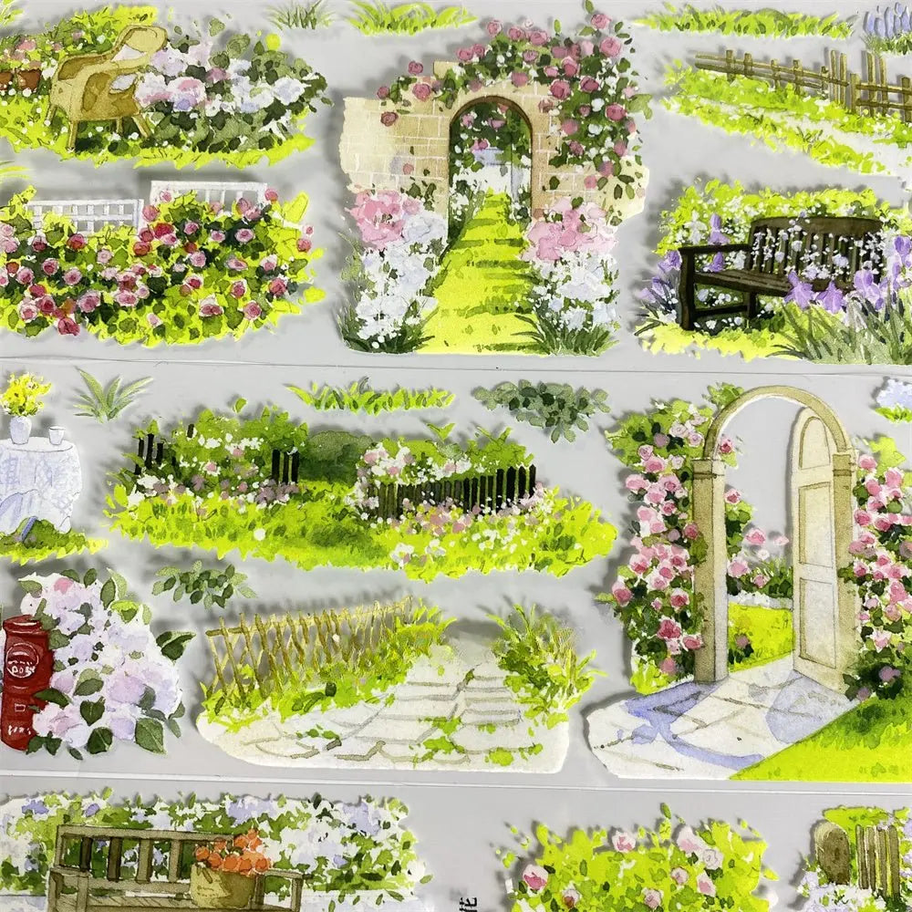Garden Courtyard PET Tape Garden Courtyard PET Tape | Floral Arch & Fence Scenery Sticker