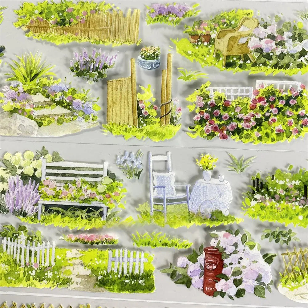 Garden Courtyard PET Tape Garden Courtyard PET Tape | Floral Arch & Fence Scenery Sticker