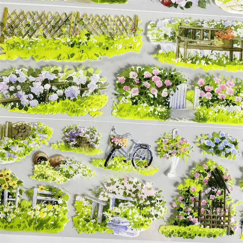 Garden Courtyard PET Tape Garden Courtyard PET Tape | Floral Arch & Fence Scenery Sticker