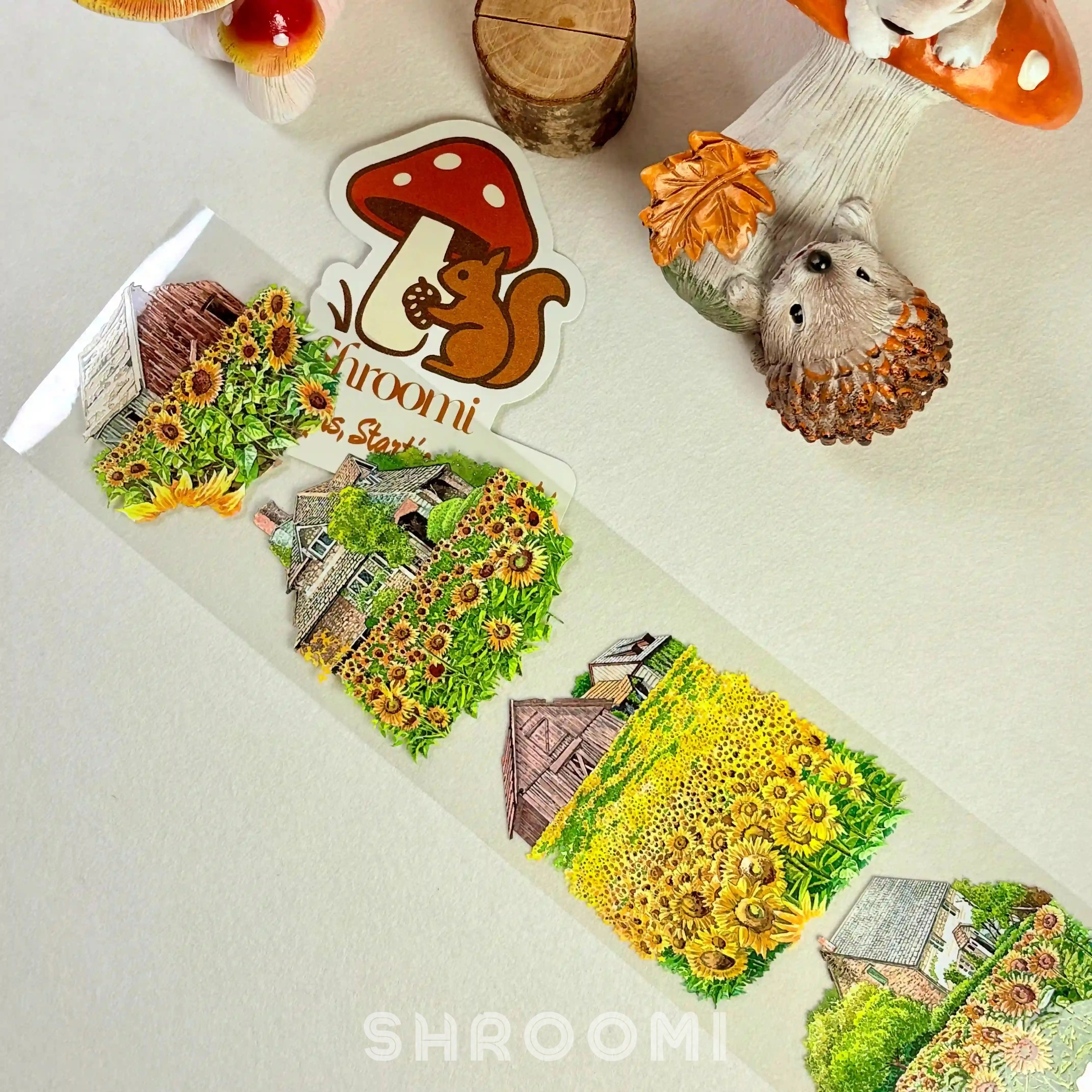 Golden Warm Earth PET Tape Golden Warm Earth PET Tape | Sunflower & Cottage Scenery