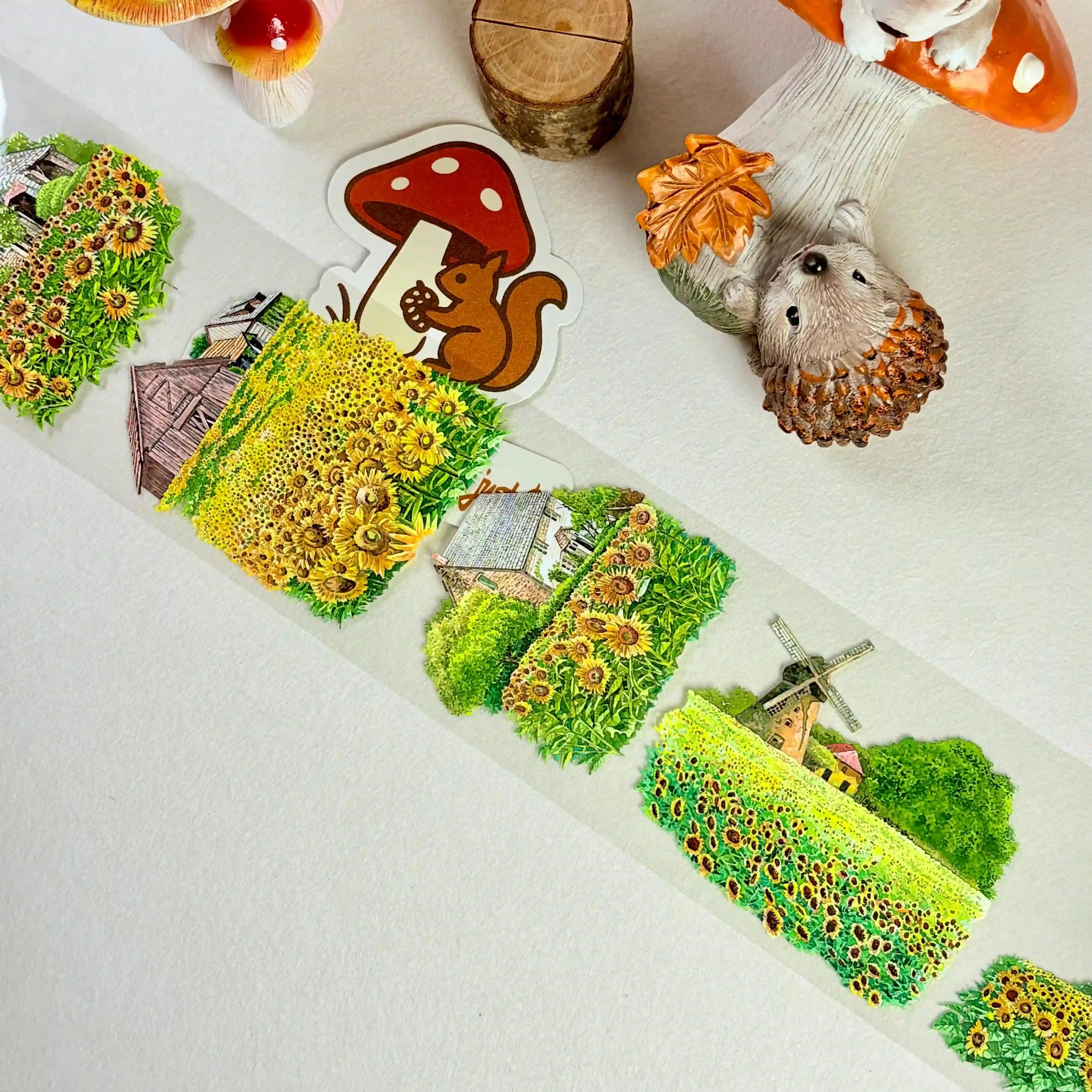 Golden Warm Earth PET Tape Golden Warm Earth PET Tape | Sunflower & Cottage Scenery