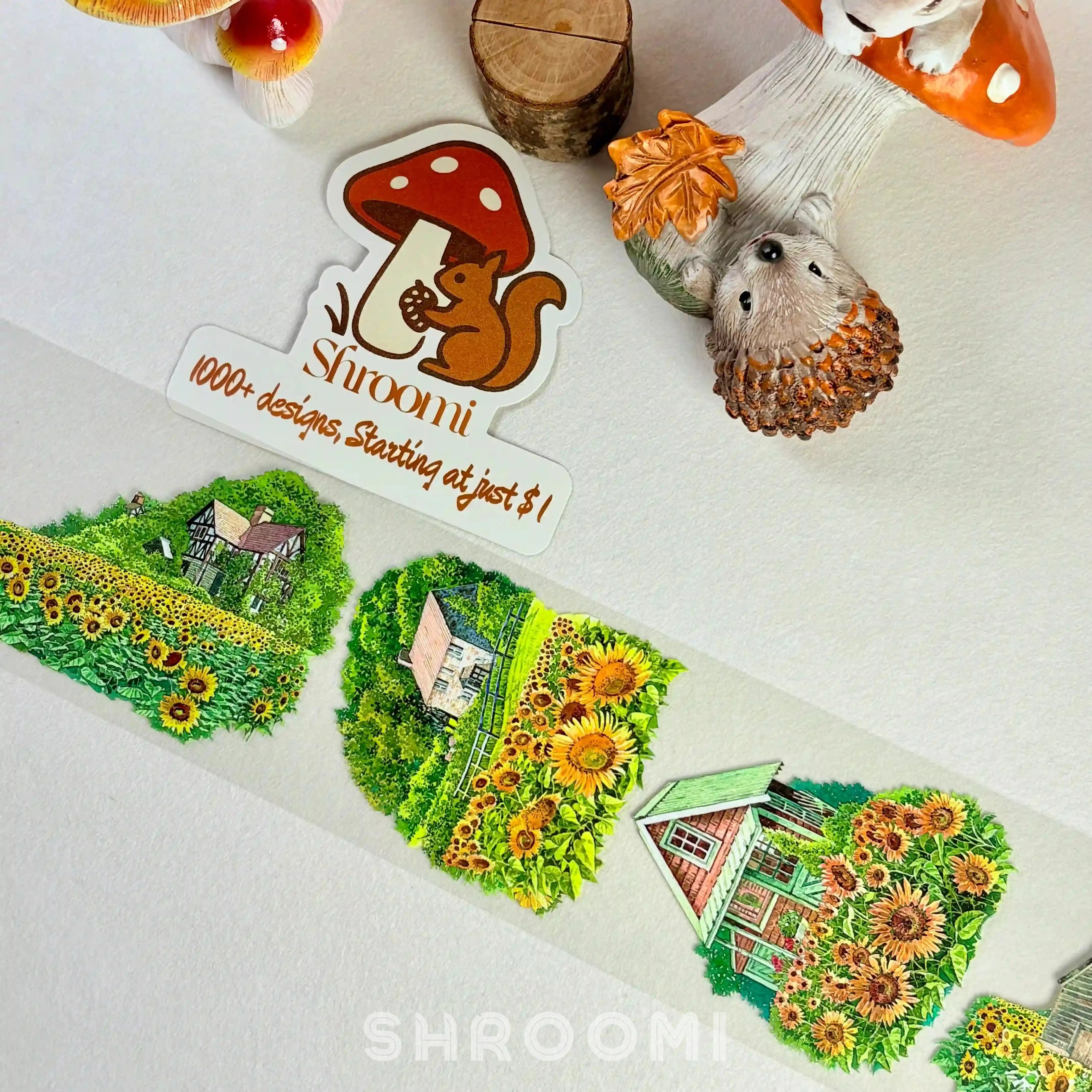 Golden Warm Earth PET Tape Golden Warm Earth PET Tape | Sunflower & Cottage Scenery