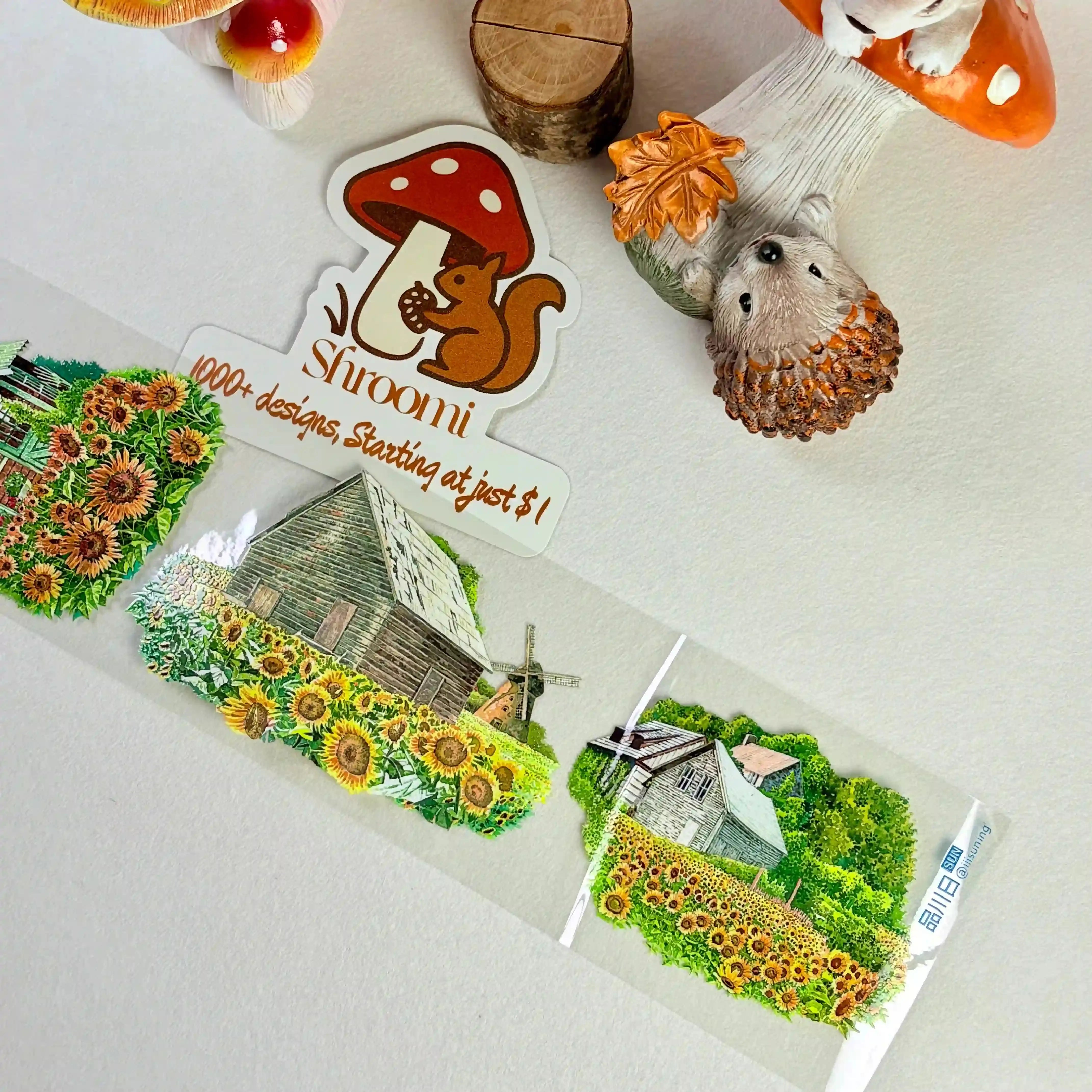 Golden Warm Earth PET Tape Golden Warm Earth PET Tape | Sunflower & Cottage Scenery