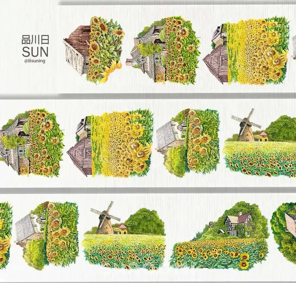 Golden Warm Earth PET Tape Golden Warm Earth PET Tape | Sunflower & Cottage Scenery