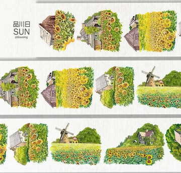 Golden Warm Earth PET Tape Golden Warm Earth PET Tape | Sunflower & Cottage Scenery