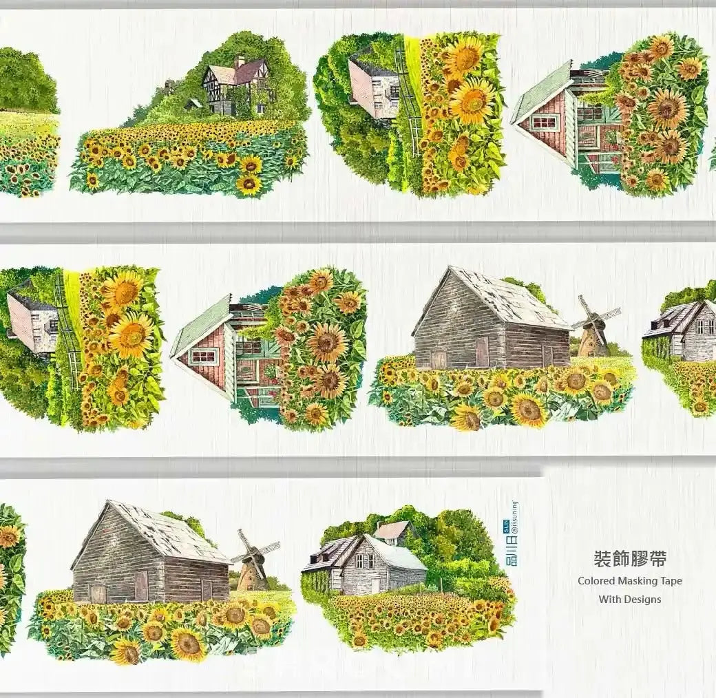 Golden Warm Earth PET Tape Golden Warm Earth PET Tape | Sunflower & Cottage Scenery