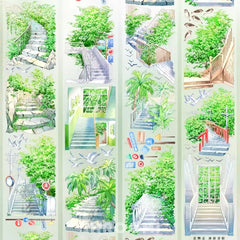Green Sunlit Steps PET Tape Green Sunlit Steps Tape – Decorative Tape with Garden & Outdoor Stairway Design