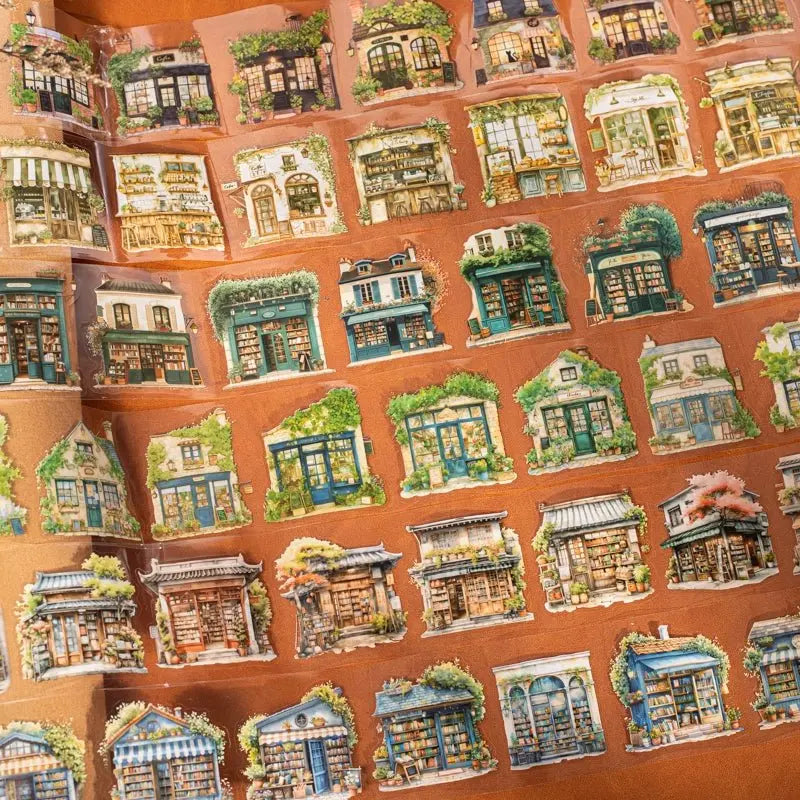 Grocery Shop Scene PET Tape 6 Styles Grocery Shop Scene PET Stickers | Vintage Storefront Illustrations